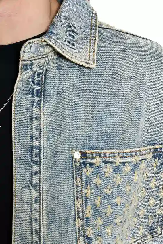 Laser Distressed Denim Jacket