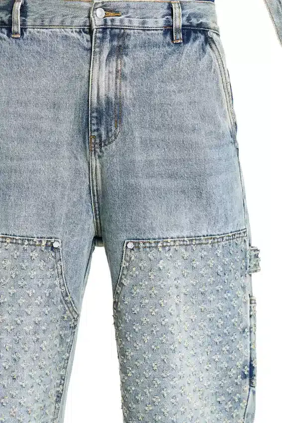 Laser Distressed Denim Trousers