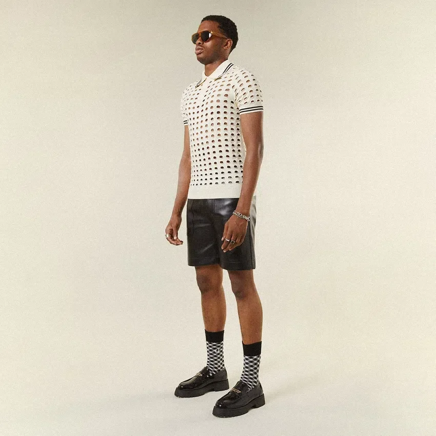 Open Mesh Knitted Polo T-Shirt